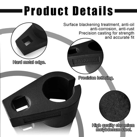 Universal Offset Oxygen Sensor Socket For 3/8 Inch Drive By 7/8 Inch 22mm, heavy-duty chrome molybdenum with wire gate access.