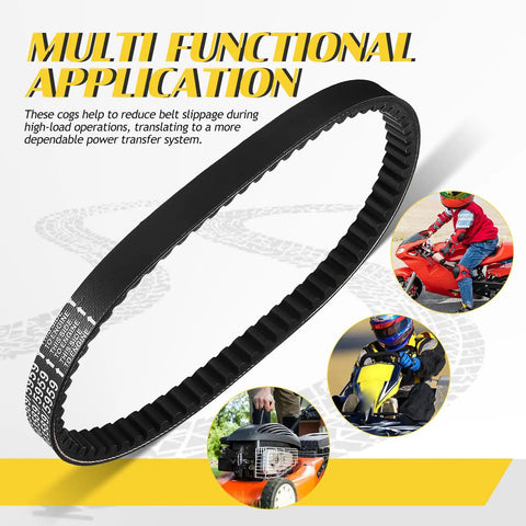 Tough Go Kart Drive Belt With Polyamide Fiber For Smooth Torque, Vibration Dampening And Extreme Racing durability That Keeps You Cruising Fast Without Any Stretching Or Shearing Woes On The Track black toothed belt shown with go kart use