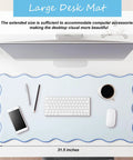 Scalloped Desk Pad With Edge Stitching Large Nonslip Waterproof Table Mat Blue 31.5 x 15.8 Inches on desk setup