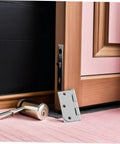 Heavy Duty Stainless Steel Door Hinges For Wood Interior Doors Featuring Built Tough Design And Zero Hassle Mounting displayed with a door lock.