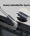 Close-up of buffer spring in the Monster Size Outdoor Storage Box 320 Gallon Lockable Resin Deck Box Weatherproof Patio Storage Bin.