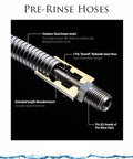 Close-up of Ultra Spray Valve With 36 Inch Hose showing steel armor jacket and threads for heavy duty sprayer attachment.