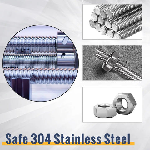 Close-up of Stainless Steel 4mm Threaded Rods With Hex Nuts Set For Garden Stakes And Beaded Projects, 12 Rods And 12 Nuts in detail
