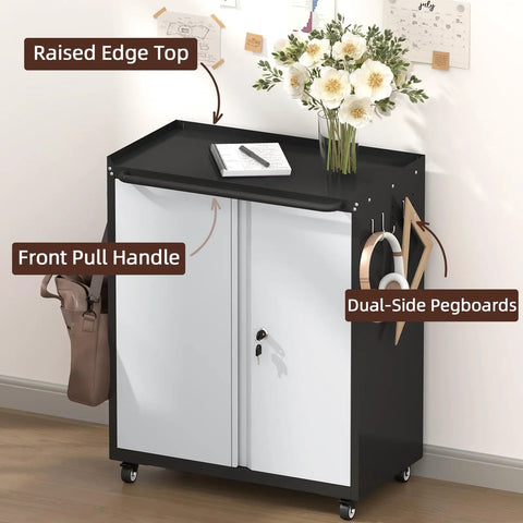 Heavy Duty Steel Tool Chest On Wheels With Locking Doors Rolling Garage Cabinet With Adjustable Shelves Mobile Storage Cabinet For Workshop Basement Warehouse Utility Room Grey, front view