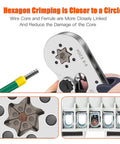 Grab This Awesome ELUKHT Ferrule Crimping Tool Kit With 1200 Insulated Wire Terminals, Perfect For Quick Electrical Repairs Or DIY Projects Thanks To Its Durable Ratchet Design And Wide Range Compatibility. Hexagon ferrule crimping tool close-up, HSC8 6-6, for insulated wire terminals