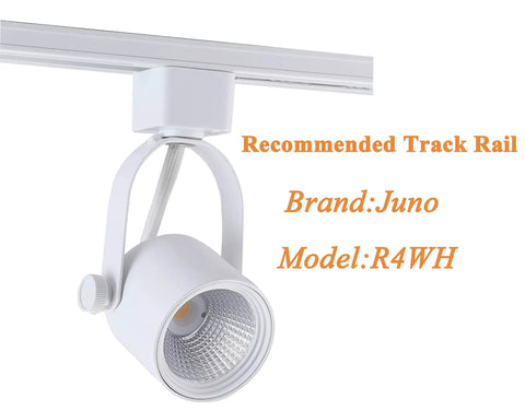 Juno Type LED Track Light Head 10W CRI 90 and Up 3000K Warm White Dimmable 40 Degree Tilt on Track Rail, White Finish