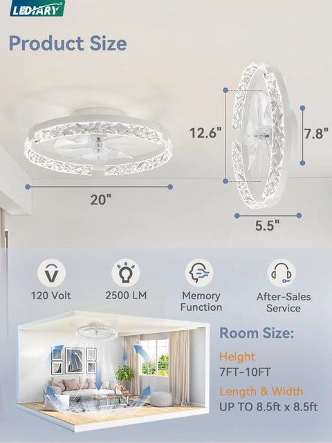 Twenty Inch Low Profile Ceiling Fan With Bright Light Kit Using Super Chill App Remote To Bring You Sweet Crisp Breezes Every Single Day Featuring Six Speeds Reversible Motor And Tunable Lighting Anywhere dimensions with 20 inch size and light specifications.