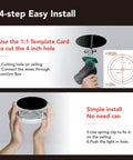 4-step easy install for 12 Pack 4 Inch Canless LED Recessed Lights With Junction Box showing cutting and inserting light into ceiling
