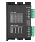 Stepper motor driver module, black rectangular enclosure with green terminal blocks on the right, front view
