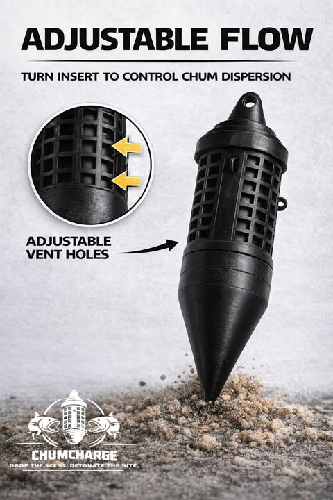 Scent Disperser For Fishing With Adjustable Flow Control And Weighted Sinker Design showing adjustable vent holes.