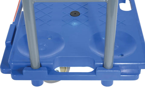 Bottom view of interlocking plastic dolly handle attachment dark gray with optional steel handle for efficient grip and smooth rolling