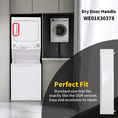 White Dryer Door Handle Compatible With GE Washers And Dryers, Replacement Part WE01X30378 WE01X25878 WE1M1068 PS11772025 PS12743305 AP6983534, Made From High Temp ABS Plastic, Super Easy Install And Built To Last