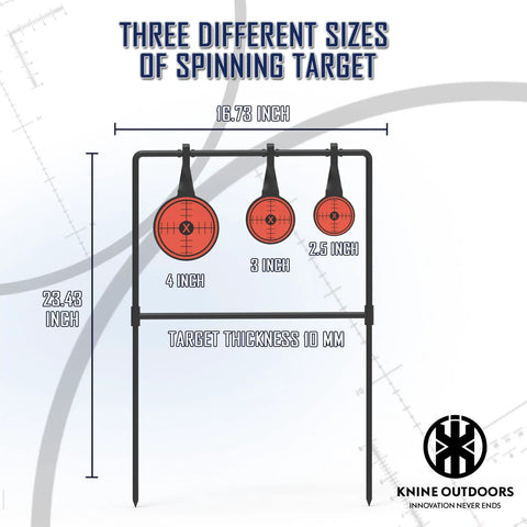 Diagram of Spinner Metal Targets for Shooting, 3/8 Inch Thick Beefy Auto Reset Steel, 2.5, 3, and 4 inches for .44 Magnum