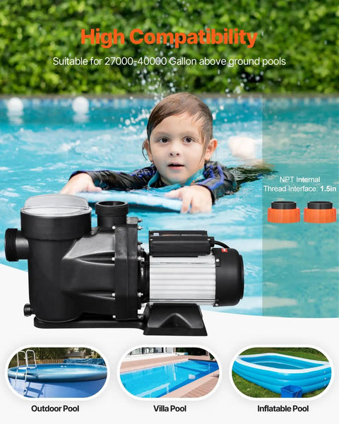 Built Different 2.5 Horsepower Above Ground Pool Pump With 148 Gallons Per Minute Flow And 220V Single Speed Motor for pools and spas.