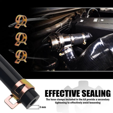 Car engine with Ultimate Silicone Vacuum Hose Kit For Auto Projects Six Piece Five Foot Set clamps and hoses installed