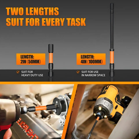Impact Driver Hex Bit Set 41 Piece 2 Inch And 4 Inch Long, showing two lengths for heavy-duty and narrow space use.