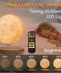 Dope Levitating Moon Lamp With Magnetic Floating Base, 3 Color Modes, 6 Inch Desk Light, remote and brightness options shown.