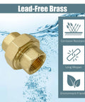 Beefy Brass Pipe Fitting Union Adapter 1/2 Inch NPT Female To 1/2 Inch NPT Female 2 Pack Heavy Duty No Fuss Corrosion Resistant High Strength Threads Easy Install Plumbing Coupling, lead-free brass fitting shown