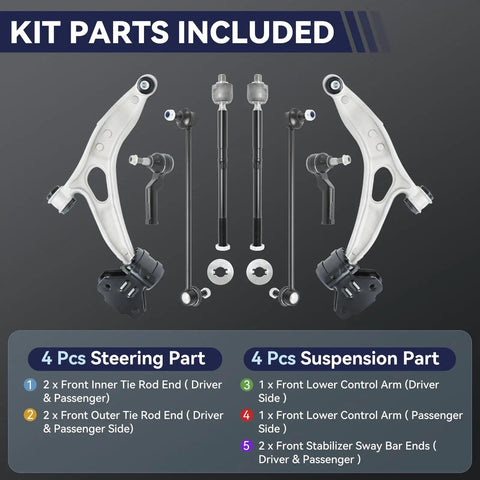 Beefy Front Lower Control Arm With Ball Joints For 2013 2017 Ford C Max And 2012 2018 Focus Driver And Passenger Sides Plus Stabilizer Sway Bar Ends Premium OEM Grade Replacement, kit parts included
