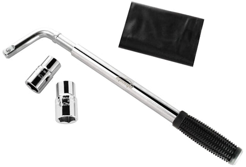 Telescoping Lug Wrench With 1/2 Inch Drive And 17mm 19mm 21mm 22mm Sockets, Heavy Duty Cr-V Steel, shown with sockets and storage bag