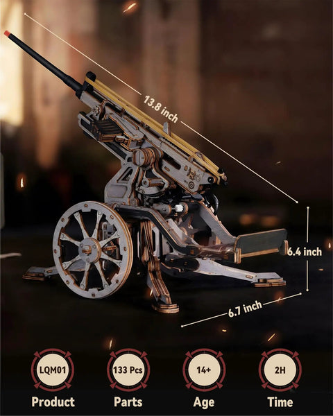 Anti Aircraft Gun Mechanical Model Kit With Semi Automatic Firing Action, Dope 3D Wooden Puzzle For Adults, DIY Rubber Band Gun Toy, Interactive Building Model Kit For Fun And Creative Play, 13.8 inch wooden model