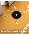 Close-up of Heavy Duty Aluminum Router Table Insert Plate Clutch Woodworking Electric Router Flip Plate With Badass Precision Center Bushing For Home Workshop Yellow Finish, showcasing drilling holes and markings.