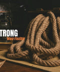 Beefy 1 Inch Natural Fiber Rope Twisted 4 Strand Heavy Duty Manila Style Jute Hemp For Garden Landscaping, coiled on a table