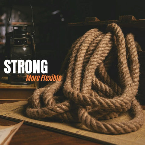 Beefy 1 Inch Natural Fiber Rope Twisted 4 Strand Heavy Duty Manila Style Jute Hemp For Garden Landscaping, coiled on a table