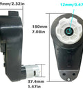 Two Pack 12V RS550 High Speed Gearbox Motors For Ride On Toys with dimensions and black coupler detail