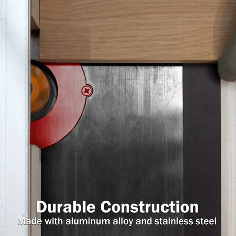 Beefed Up Aluminum Router Lift Kit With Bulletproof Precision Dynamic Insert Plate compatible with standard table saws showing durable alloy and stainless steel construction.