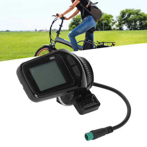 Dope Electric Bike LCD Display Meter Kit For Scooters And E Bikes High Power Readout with cable and rider background