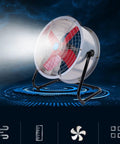 Heavy Duty 24 Inch Industrial Floor Fan Built Like A Tank With 360 Degree Swivel Adjustable Head Dual Speed Settings Rock Solid Airflow Blower For Garages Warehouses And Covered Porches, metal construction, red blades, portable design.