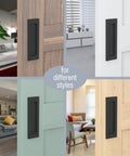 6 Inch Finger Flush Pulls For Closet Pocket Doors And Sliding Barn Doors Set In Matte Black Recessed Rectangle Plates on various doors