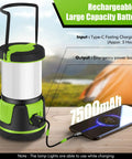 Beast Bright 3000 Lumen Rechargeable Lantern With 5 Light Modes, IP54 Waterproof, 7500mAh Battery next to charging smartphone, green