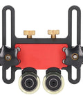 Rock Solid Table Saw Roller Extension Kit With Aluminum Alloy Frame And Cushioned Pu Wheels For Zero Fuss Setup And Smooth Glide top view with golden knobs and durable wheels.