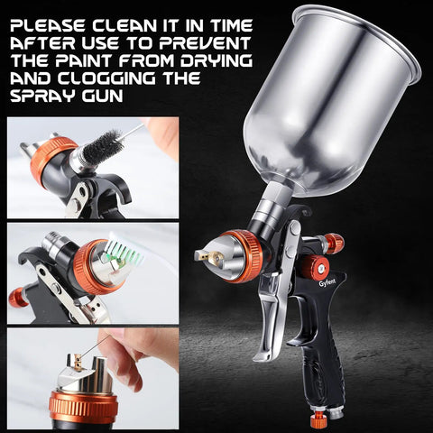 Dang Good HVLP Spray Gun Set Delivering Smooth As Butter Coverage, featuring cleaning tools for maintenance.