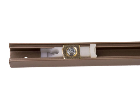 Close-up of 36 Inch Bifold Closet Door Hardware Kit showing adjustable metal track and mounting bracket, top hung folding door system.