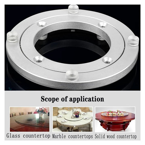 Heavy Duty Lazy Susan Turntable Base For Smooth 360 Degree Rotation Aluminum Alloy Swivel Platform With Ball Bearing Design Tough As Nails Built To Last Sturdy Table Center For Kitchens And Craft Tables Fits 12 16 20 24 And 32 Inch Sizes with example setups on countertops.