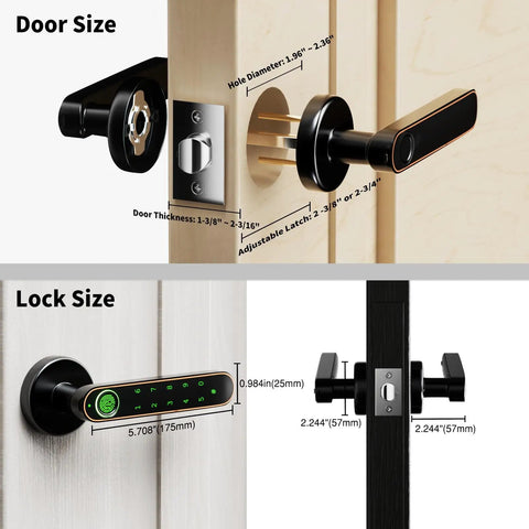 Fingerprint Door Lock With Keypad And Biometric Access For Bedroom Doors Three Ways To Unlock dimensions and installation details