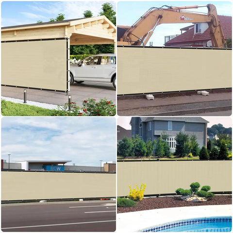 Beige Privacy Fence Screen 6 Foot By 50 Foot Outdoor Windscreen with Reinforced Grommets UV Blocking Privacy Barrier