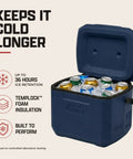 16 Quart Portable Cooler That Keeps Ice Cold For Up To 36 Hours With TempLock Foam Insulation, open lid with cans visible, Sapphire.