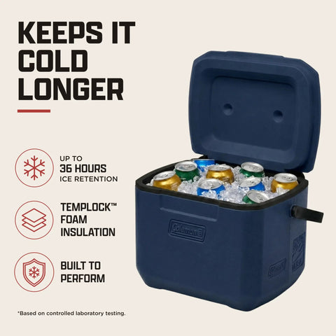 16 Quart Portable Cooler That Keeps Ice Cold For Up To 36 Hours With TempLock Foam Insulation, open lid with cans visible, Sapphire.