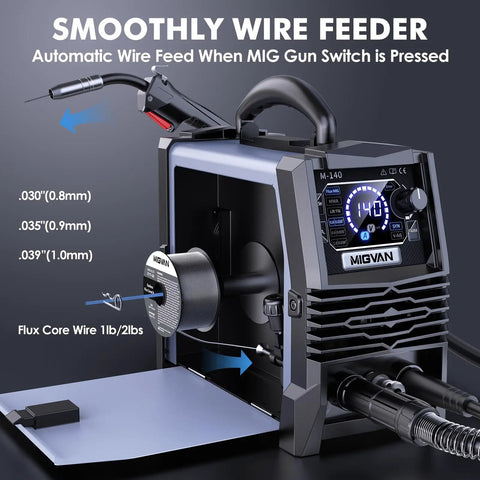 140 Amp 3 In 1 MIG Welder For Flux Core MIG Stick And Lift TIG 110V Portable Inverter Gasless Welder With Large LED Display