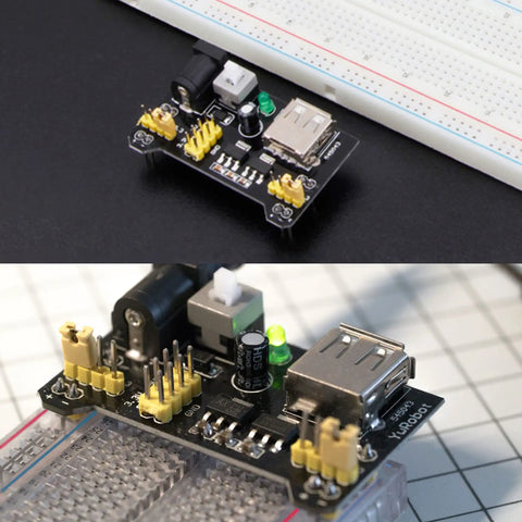 Kickstart Your Prototypes With This Straight Up Dope 3.3V 5V MB102 Breadboard Power Supply Module, dual output and USB connector.
