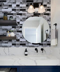 Bathroom with Peel And Stick Backsplash Wallpaper For Kitchen With 3D Look Tile Contact Paper Waterproof above sink