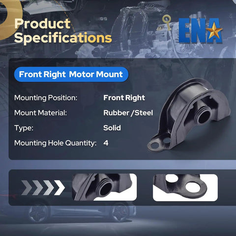 Front Right Motor Mount, rubber and steel, solid design, 4 mounting holes, optimized for Honda Acura models 1994-2001.