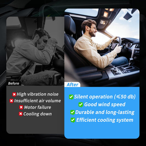Before and after effects of Durable Drop In Ready AC Heater Blower Motor Fan Assembly For Toyota Corolla and Prius.