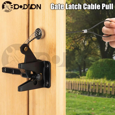 Built Tight Smooth Pull Adjustable Gate Latch Cord With Spring on wooden gate, showing weatherproof design and spring mechanism.