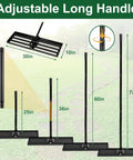 Heavy Duty Folding Lawn Leveling Rake 30x10, Adjustable 25 To 72 Inch Long Handle; diagram showing size and extension options.