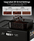 Espresso Machine With Grinder And Steam Frother For Home Use 20 Bar Pressure Compact Coffee Maker showing 20 grind settings